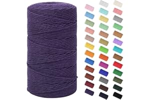 HOMEBOBO Macrame Cord 3mm x 220Yards (656Feet), Natural Cotton Macrame Rope - 4 Strands Twisted Macrame Cotton Cord for Wall Hanging, Plant Hangers, Crafts, Gift Wrapping and Wedding Decorations, Deep Purple