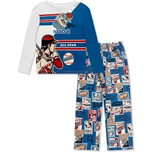 Komar Kids Topps Boys Pajama Set - 2 Piece Long Sleeve Shirt & Pants - Baseball Football Sleepwear - Official License