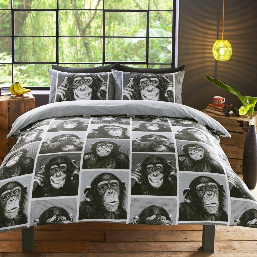 Cheeky Monkey (Single Monochrome black and white Bedding Sets Duvet