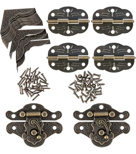 SHRJ 4 Sets Antique Engraved Hook Latch Hasp & Hinges – European Gothic Style For Jewelry Boxes & Wooden Cases