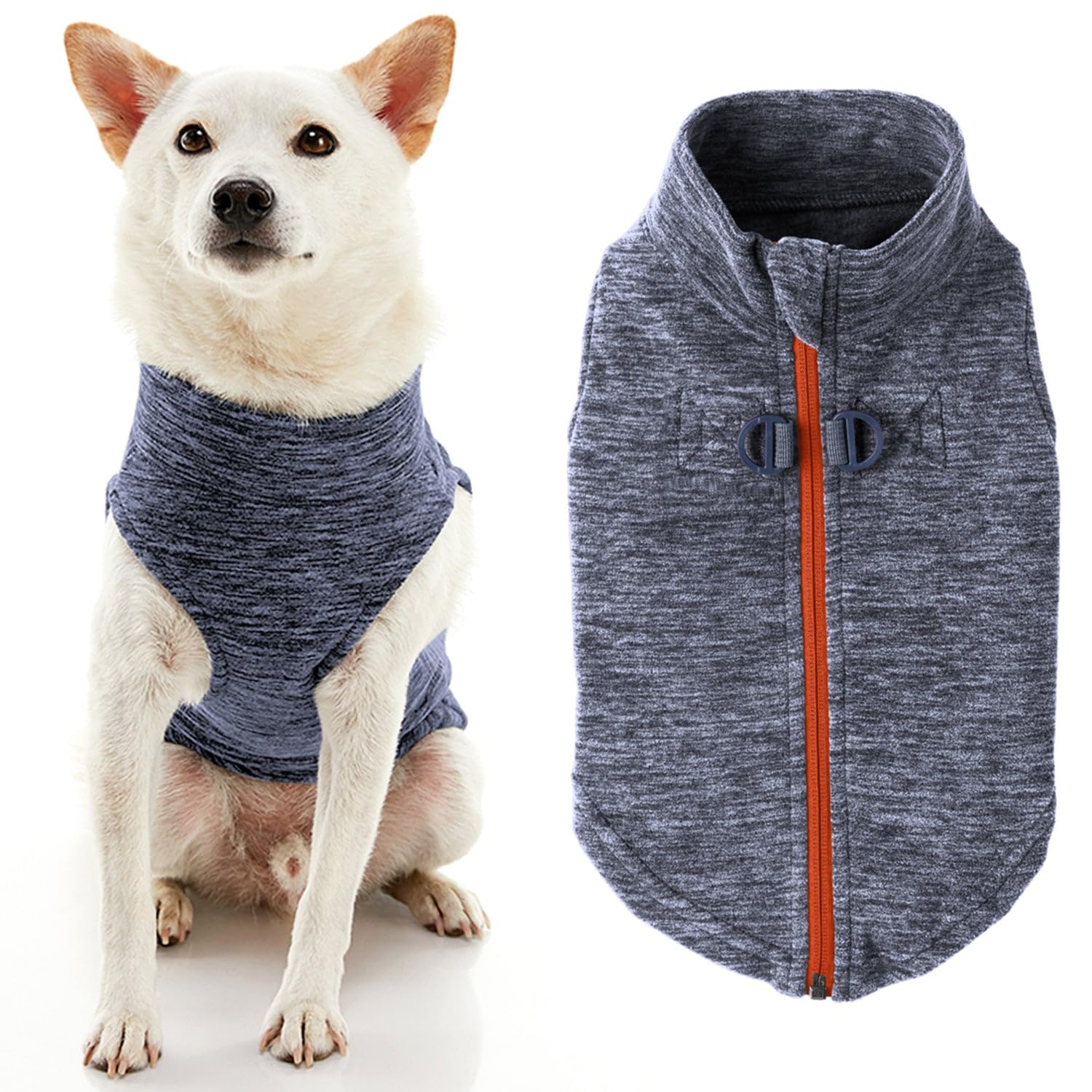 Gooby Zip Up Fleece Dog Sweater - Gray Wash, Large - Warm Pullover Fleece Step-in Dog Jacket with Dual D Ring Leash - Winter Small Dog Sweater - Dog Clothes for Small Dogs Boy and Medium Dogs