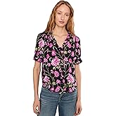 CeCe Womens Floral Ruffled Front V-Neck Top