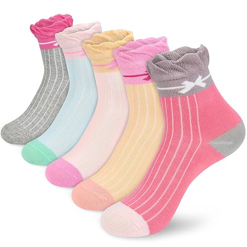 srclo Girls Socks Novelty Cotton Crew Socks, Baby Girls Cute Pattern Socks for 6-15 Years Kids, 5 pairs