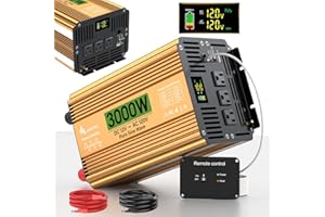 ALEOPIX 3000 Watt Inverter 12V DC to 110V/120V AC, Pure Sine Wave Inverter for Truck/RV/Home/Solar/Off-Grid, Surge 6000W Pure Sine Power with 3 AC Sockets, 5V 3.4A USB, Digital Display, Remote Controller
