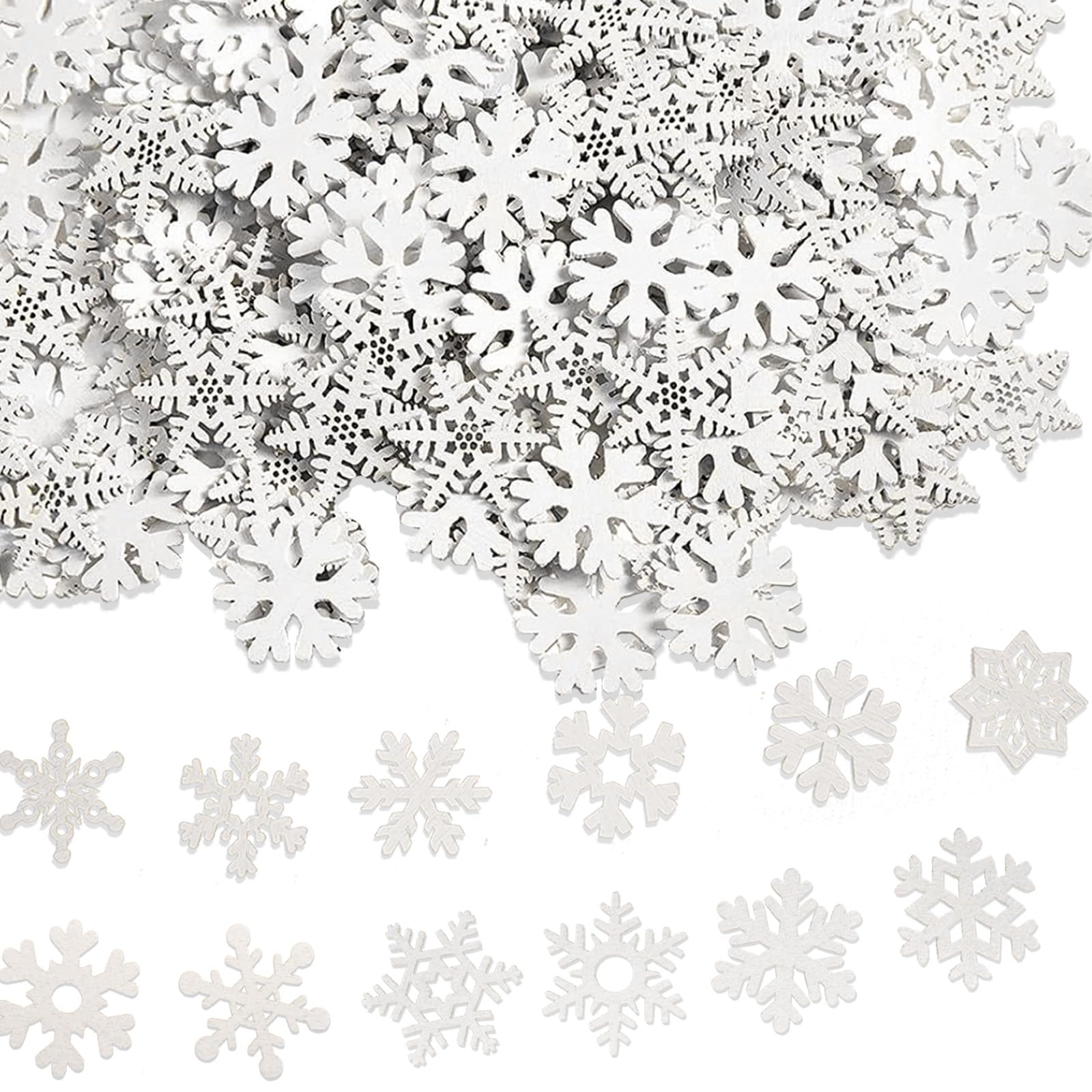 100 Pieces Christmas Decoration Snowflakes Wooden Decoration 25 mm 35 mm Mini Snowflakes Wooden Discs Scatter Decoration for DIY Crafts Christmas Table Decoration Winter Decoration