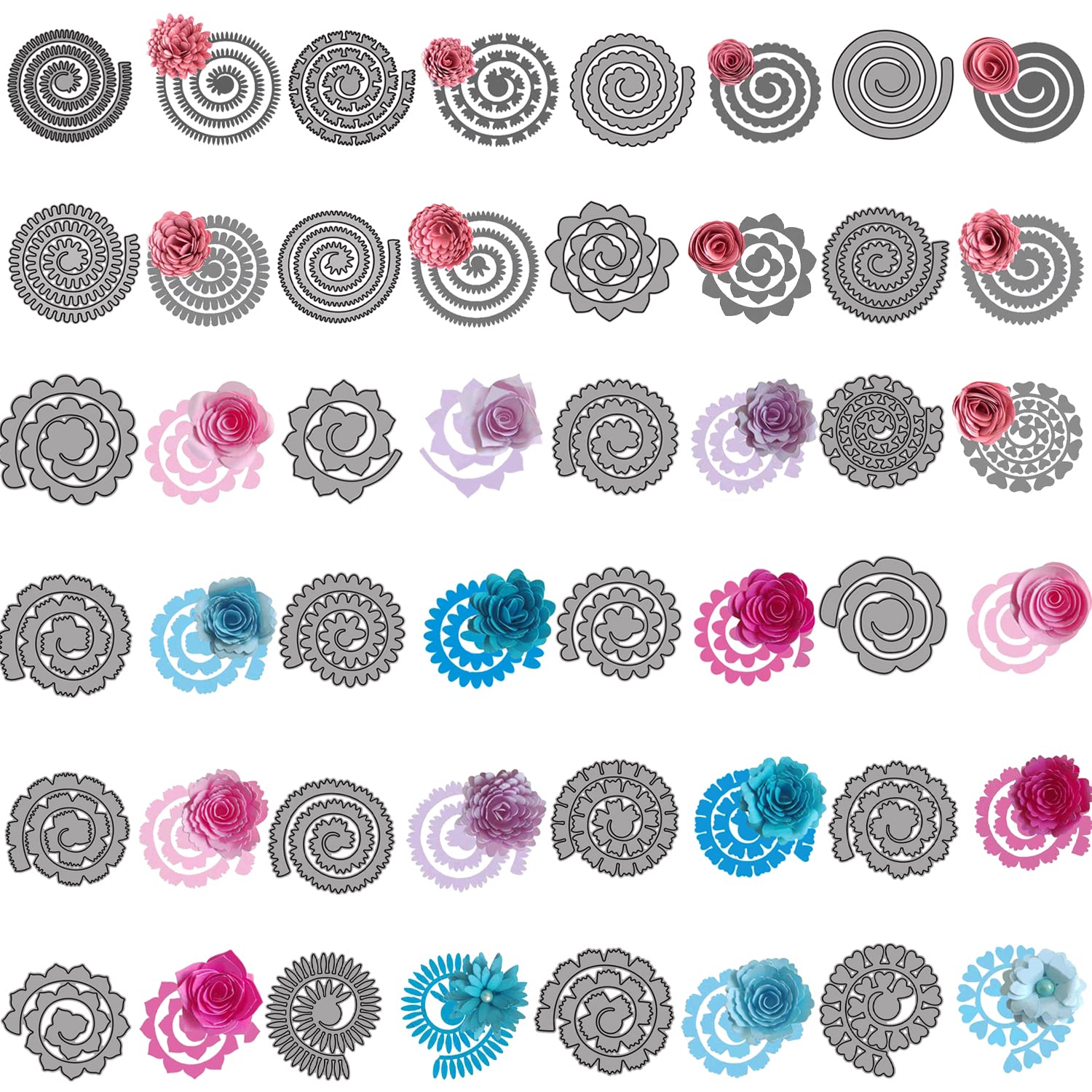 24 Pieces 3D Flowers Spiral Metal Cutting Dies for Card Making DIY Scrapbooking 3D Blossom Metal Cutting Dies for Paper Crafting Handmade Crafts Scrapbooking Supplies Arts Craft Metal Die Cuts Punch