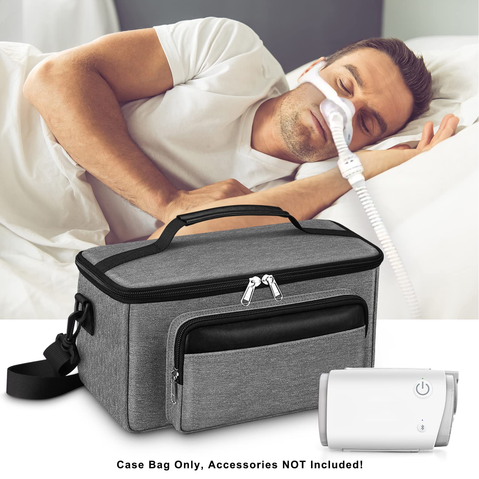 Travel Carrying Bag for ResMed AirMini CPAP Machine and Accessories, Portable CPAP Equipment and Supplies Storage Bag with Shoulder Strap, Organizer Carrying Case with Luggage Strip (Gray)