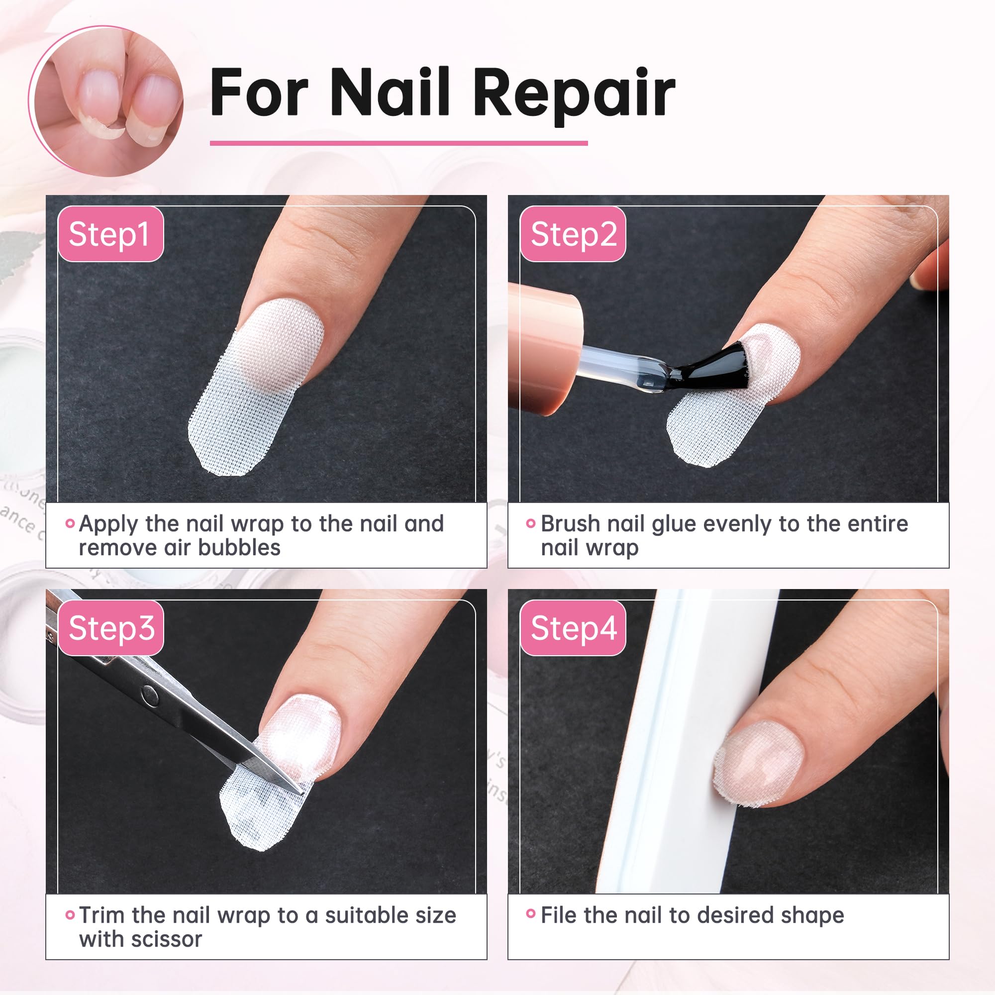 Chrontier Silk Nail Wrap Instant Reinforce Repair Bandage Tape Protector Self Adhesive Easy Trimmerable for UV Gel Acrylic Nail Art Extension Fiberglass Professional Manicures Tool - Image 4