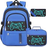 ACESAK Boys Backpack - 3PCS Cool Luminous Backpack for Boys School Backpacks for Kids Kindergarten Elementary Preschool Middle School Bags with Lunch Box Pencil Case Set (Blue Game Console)