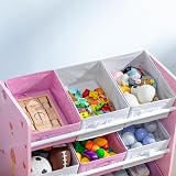 ZONEKIZ Kids Storage Unit Toy Box Organiser Bookshelf Pink Nine Baskets view 9