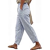 ANRABESS Womens Striped Gingham Pants Summer Lounge Cute PJ Bottom Plaid Pants Casual Wide Leg Beach Trouser with Pockets