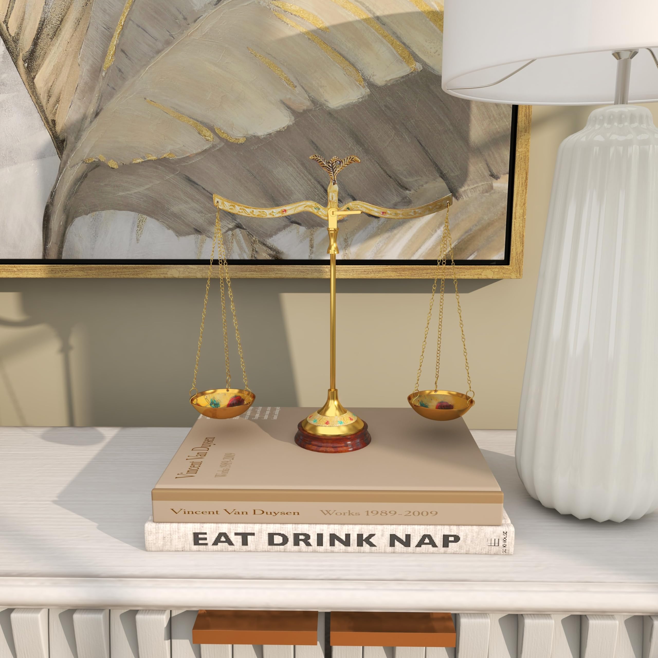 Deco 79 Metal Small Vintage Style Decorative Scales with Red and Green Floral Accents, 12