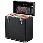 Hododou Record Storage Case Holds 30+ Single Records(12-inch) Vinyl Turntable Records Heavy-Duty Hardware Hinges Smart Metal Corners Portable with Lid Handle Mesh Pouch for Valuable Album Collection