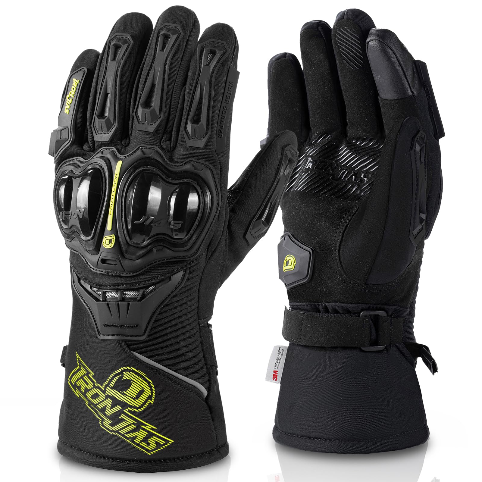 IRON JIA'S Motorcycle Gloves Winter Warm Waterproof Windproof Motorbike Protective Gloves Touch Screen (XXL, Yellow)