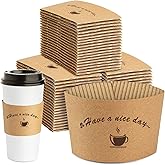HLWDFLZ Kraft Paper Coffee Cup Sleeves 100 packs - Coffee Sleeves, Disposable Corrugated Cup Sleeves Holder for Protective Hot and Cold Insulation, Fits 10, 12, 16, 20 oz Paper Cups (Cup Not Included)