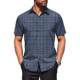 COOFANDY Mens Wrinkle Free Dress Shirt Polka Dot Short Sleeve Button Down Business Casual Shirts