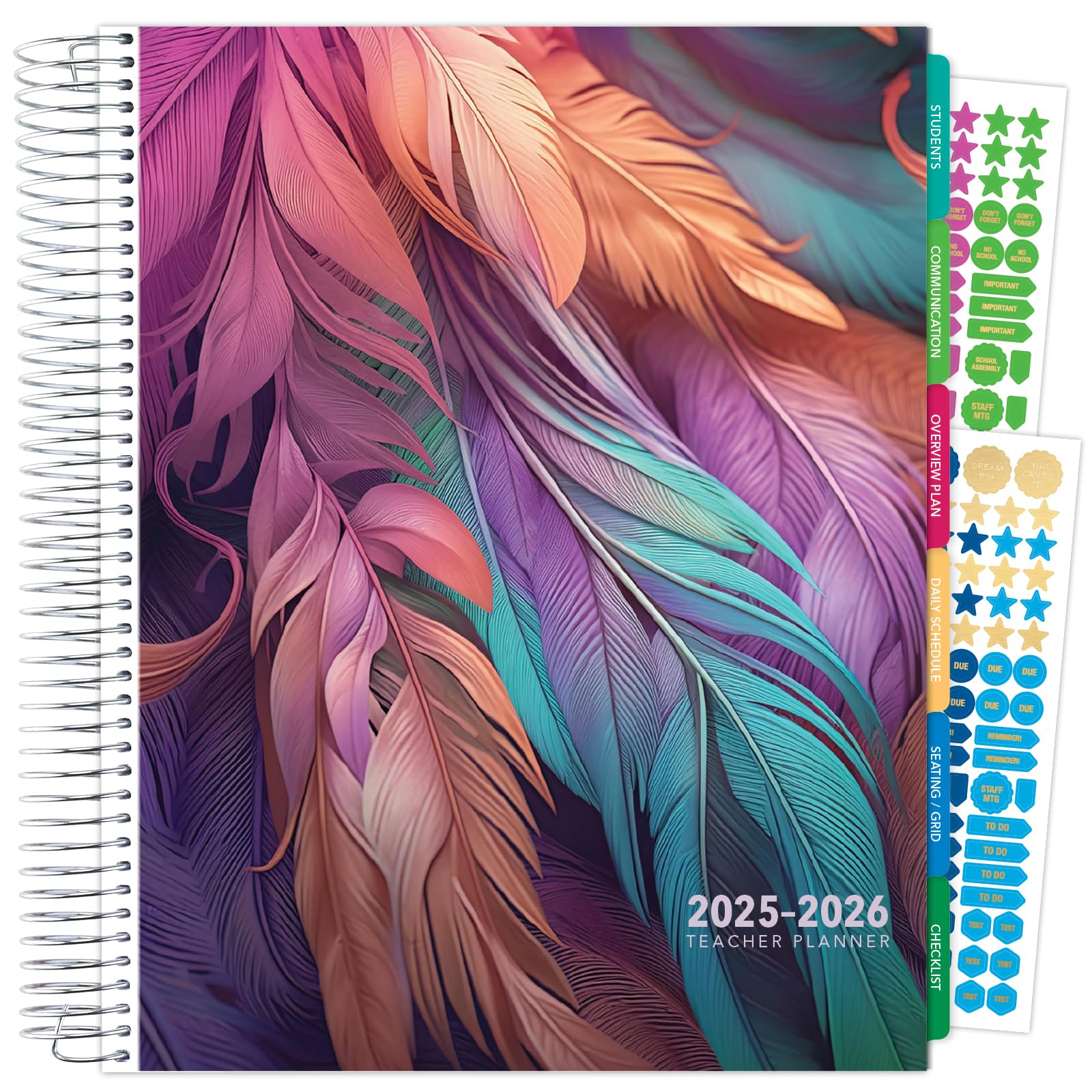 Aug 2025-Jul 2026 Deluxe Teacher Planner Notebook 8.5x11 Daily Weekly Monthly Organizers with 7 Periods, Pocket Folder, Dated Calendar, Page Tabs, Bookmark and Planning Stickers (Pastel Peacock) Image Aug 2025-Jul 2026 Deluxe Teacher Planner Notebook 8.5x11 Daily Weekly Monthly Organizers with 7 Periods, Pocket Folder, Dated Calendar, Page Tabs, Bookmark and Planning Stickers (Pastel Peacock) Image