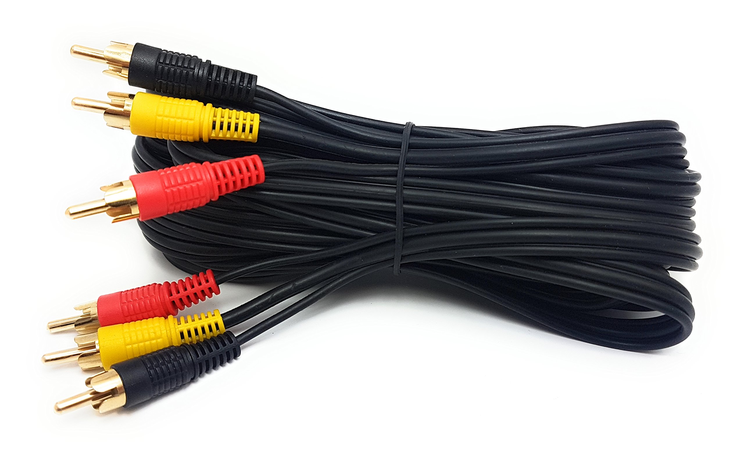 MainCore 5m Long 3 x Phono Male To 3 x Phono Male Cable Audio Composite Video RCA Lead (Available in 0.15m, 0.25m, 0.50m, 1m, 2m, 3m, 5m, 7m, 10m, 15m, 20m, 25m) (5m)