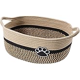 Small Woven Baskets for Organizing Rope Storage Basket with Handle Cute Cotton Nursery Gift Dog Toy Bins Organizer-Black&Beige