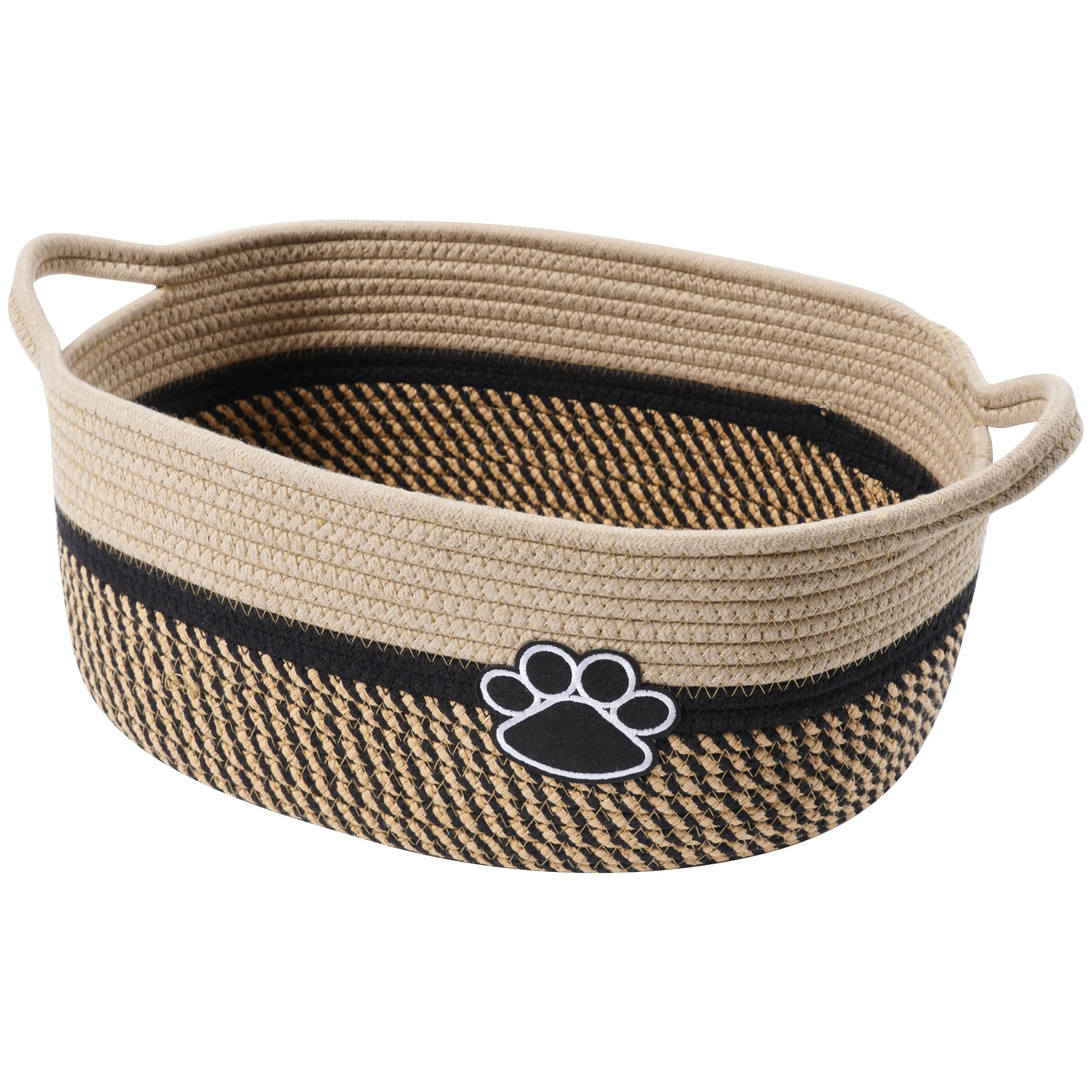 Photo 1 of Small Woven Baskets for Organizing Rope Storage Basket with Handle Cute Cotton Nursery Gift Dog Toy Bins Organizer-Black&Beige