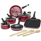 Ecolution Easy Clean Non-Stick Cookware, Dishwasher Safe Pots and Pans Set, 12 Piece, Red