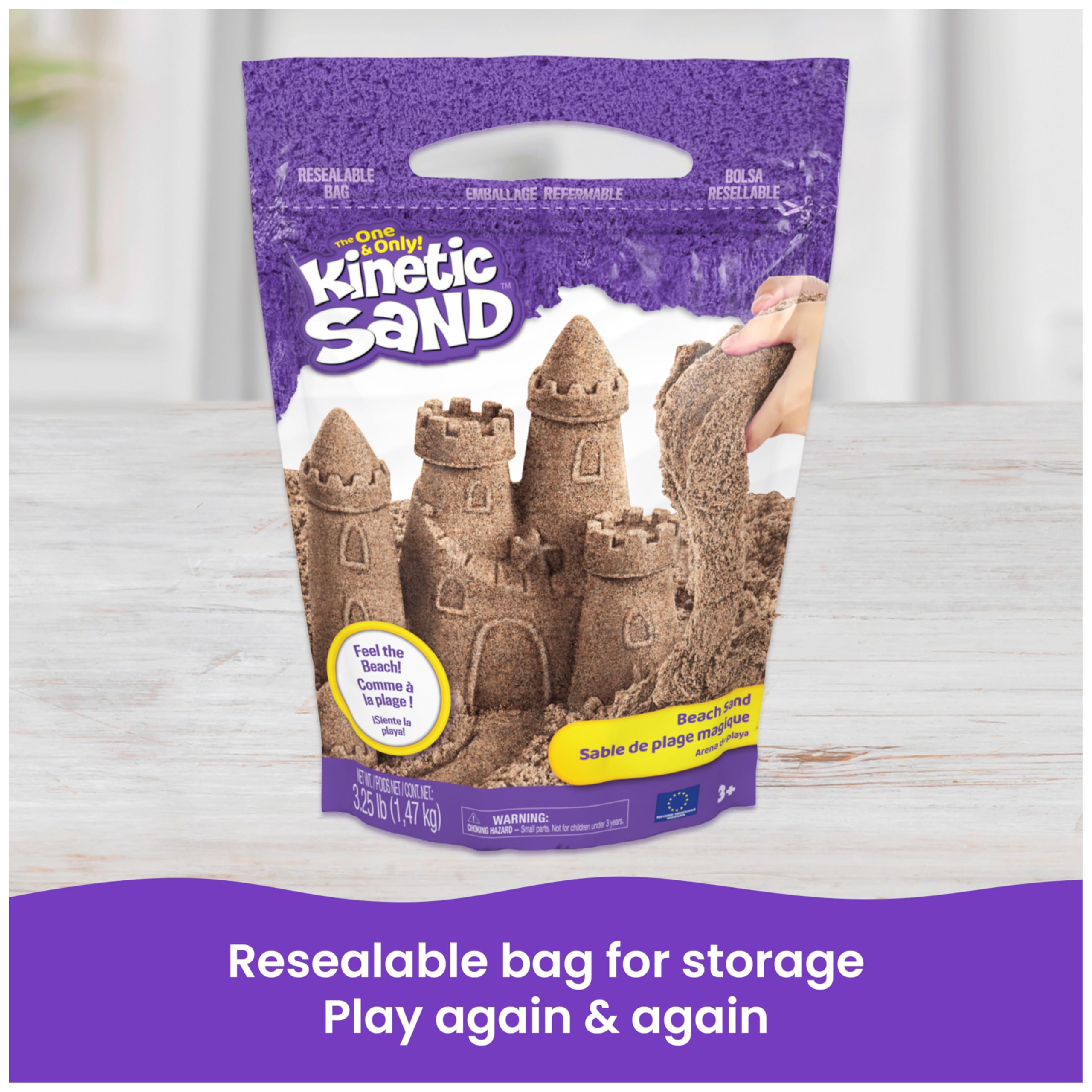 Kinetic Sand 3.25lbs Beach Play Sand, Amazon Exclusive, Resealable Bag (Packaging May Vary), Sensory Toys, Holiday Gifts & Stocking Stuffers for Kids Ages 3 and up
