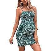 Floerns Women's Maternity Floral Print Tie Shoulder Stretch Cami Slip Dress