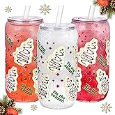 Ciaell 16 Pack Christmas Tree Plastic Cups - 16oz Can Shaped Drinking Glasses with 32PCS Lids and 16PCS Straws for Coffee Cocktail Soda Boba Beer Smoothie Christmas Party Gift