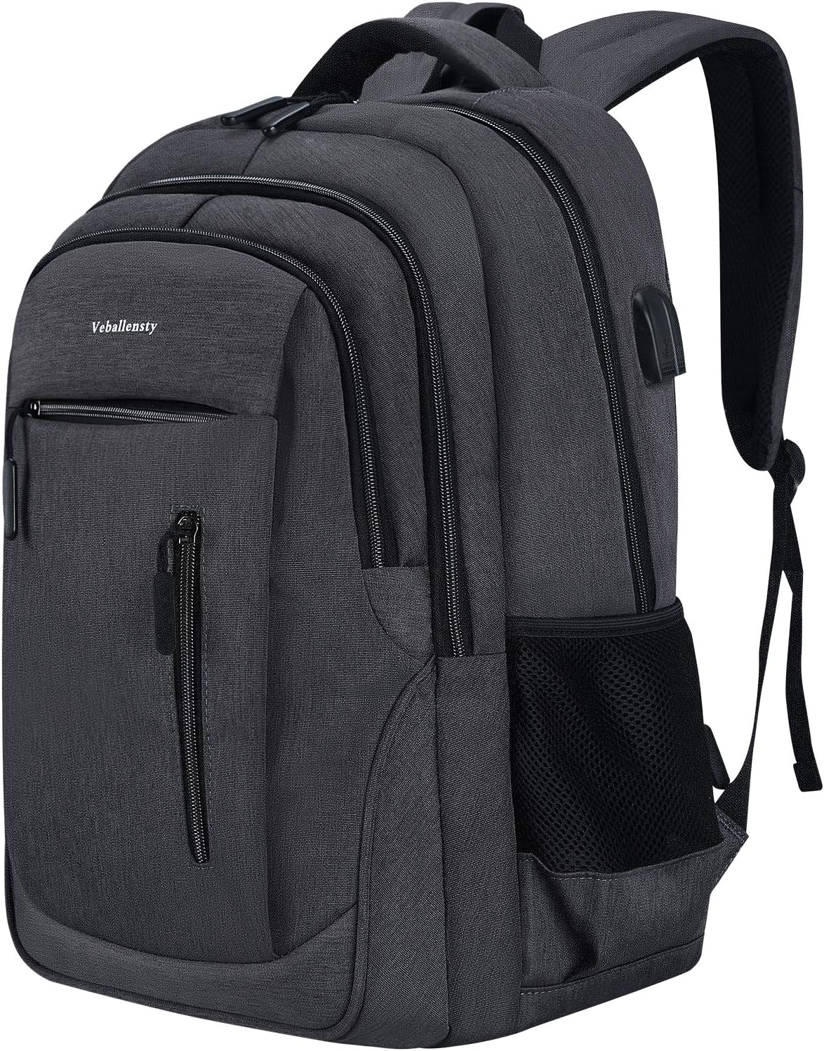 Laptop Backpack, Veballensty College School Computer Bookbag with USB Chargering/Headphone Port Fits 15.6 Inch Laptop or Notebook for Travel Outdoor Camping (Grey)