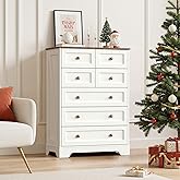 spanspace 7 Drawers Tall Dressers for Bedroom, 44" Farmhouse Wood Chest of Drawers with Metal Handles, Farmhouse Dresser for Living Room, Hallway, Entryway, Apartment