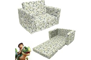 Truwelby Kids Sofa, Children's 2 in 1 Convertible Sofa to Lounger - Extra Soft Flip Open Chair & Sleeper, Cute Dinosaur Print Toddler Chairs Kids Couch for Kids Girls Boys