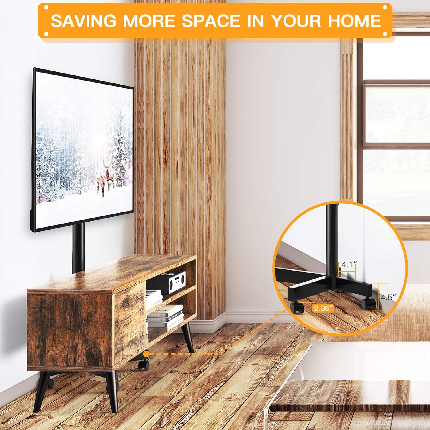 Mobile TV Cart on Wheels Fit for 23-55 Inch LED Flat Screen/Curved Outdoor TVs Tilting TV Stand with Height Adjustable Shelf Max VESA 400x400mm Rolling Floor TV Trolley Holds up to 88lbs - PGTVMC06 : Office Products