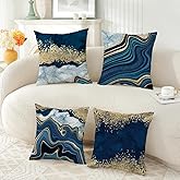 ZHLF Set of 4,Navy Blue and Gold Decorative Throw Pillow Cover Pillowcase Cozy Cushion Case Decor for Sofa Couch Bed Abstract Marble Texture Cushion Cover 18x18 Inch Home Living Room Décor