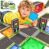56PCS Magnetic Tiles Road Toppers Set Building Toys for 3 Year Old Boys and Girls Playing with Car Toys Preschool Learning Ac
