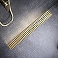 Sharp-tec 24 inch Linear Shower Drain, Gold Rectangular Floor Drain, V-Shape Design Drain Channel, 304 Stainless Steel, cUPC Certificated for Bathroom Shower Room (Drain Base is Not Included)