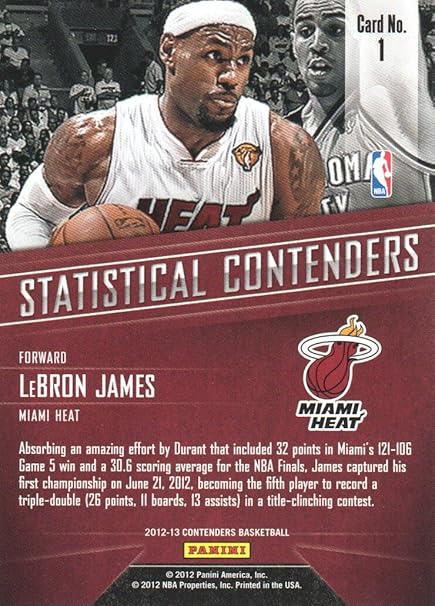 2012 13 Panini Contenders Statistical 1 Lebron James Miami Heat