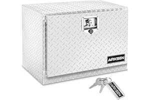 ARKSEN 24 Inch Heavy Duty Aluminum Diamond Plate Tool Underbody Box, Waterproof Square Truck Storage Organizer Chest for Pick Up Truck Bed, RV Trailer with T-Handle Lock and Keys - Silver