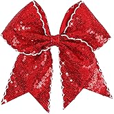 CN 7" Glitter Large Cheer Hair Bow Clips for Girls Cheerleader Red Sequin Jumbo Cheer Hair Bows Handmade for Cheerleading Teens Girls Kids Sports Softball Cheerleader Outfit