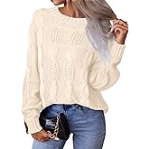 Glamaker Womens Cable Knit Sweaters Fall Trendy 2025 Long Sleeve Crewneck Oversized Pullover Sweater Jumper Knitted Tops