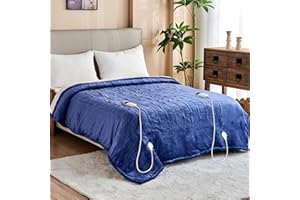 CUSHIOUS Heated Blanket Electric Queen Size, Soft Sherpa Flannel Heating Blanket Throw with Overheating Protection, 8 Hours Auto Off 10 Fast Heating Levels, Heat Blanket for Home & Office Machine Washable