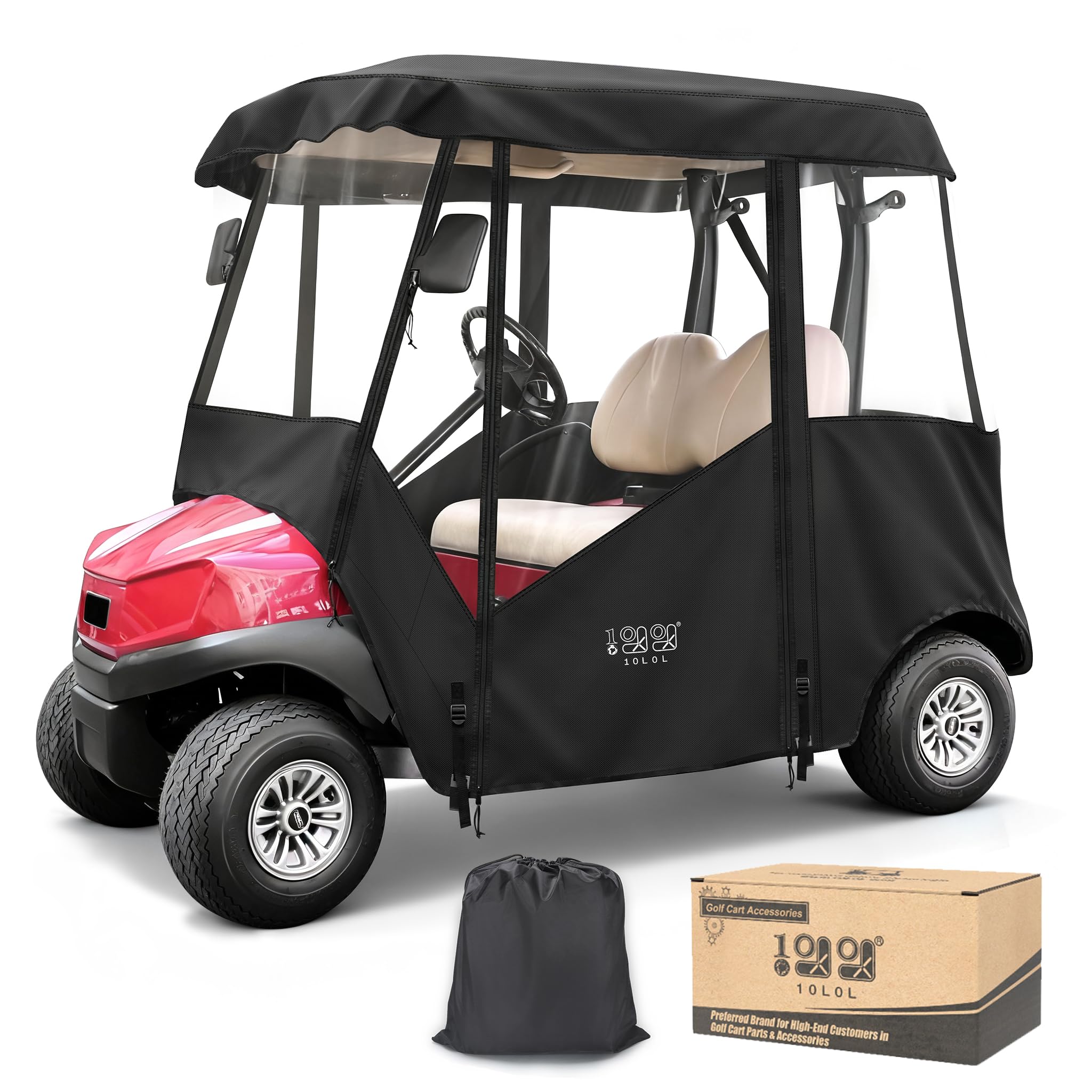 Photo 1 of 10L0L 2 Passenger Golf Cart Enclosure for Club Car Precedent/Tempo/Onward, 600D Waterproof Golf Cart Rain Cover, Driving Enclosure with 4-Sided Clear Windows Roll-up Door Black - 58"