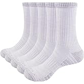 YUEDGE Womens Cushioned Hiking Socks Moisture Wicking Casual Athletic Crew Socks Breathable Cotton Work Boot Socks For Women