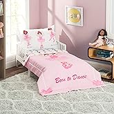 EVERYDAY KIDS 4 Piece Toddler Bedding Set -Born to Dance Ballerina- Includes Comforter, Flat Sheet, Fitted Sheet and Reversible Pillowcase