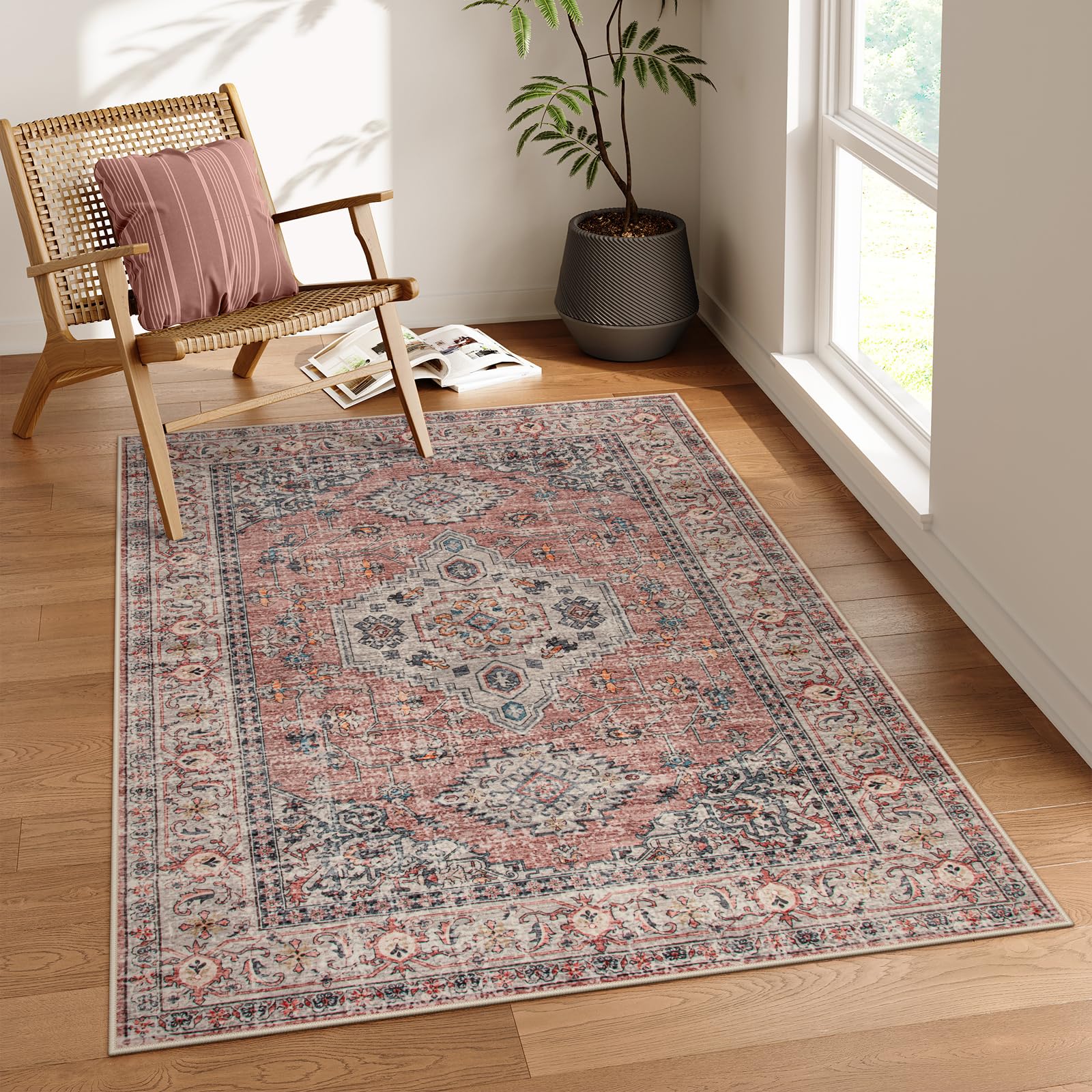 Lahome Oriental Bedroom Rug, 4x6 Washable Area Rugs
