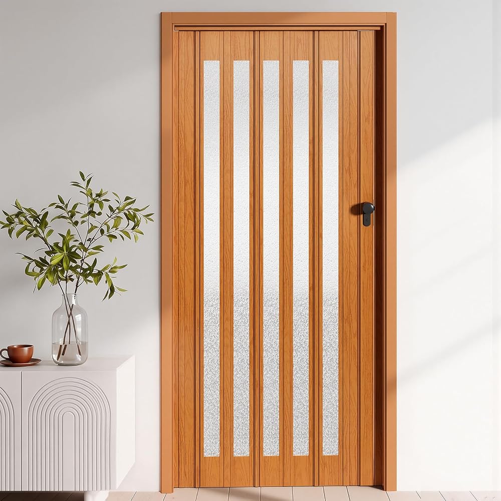 INMOZATA PVC Folding Door Artistic Patterned Glass 87cm Wide 10mm Thick Sliding