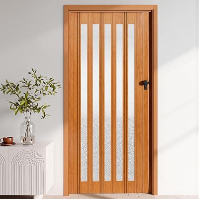 INMOZATA PVC Folding Door Artistic Patterned Glass 87cm Wide 10mm Thick Sliding