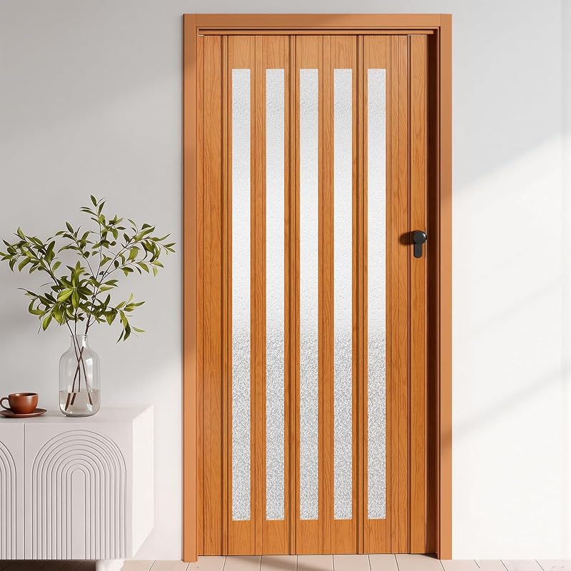 INMOZATA PVC Folding Door Artistic Patterned Glass 87cm Wide 10mm Thick Sliding
