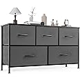 OLIXIS Dresser for Bedroom, 5 Storage Drawers, Wide Fabric Closet Chests Organizer Tower Furniture, TV Stand with Wooden Top Metal Frame for Clothes, Living Room, Hallway, Entryway, Classic Grey