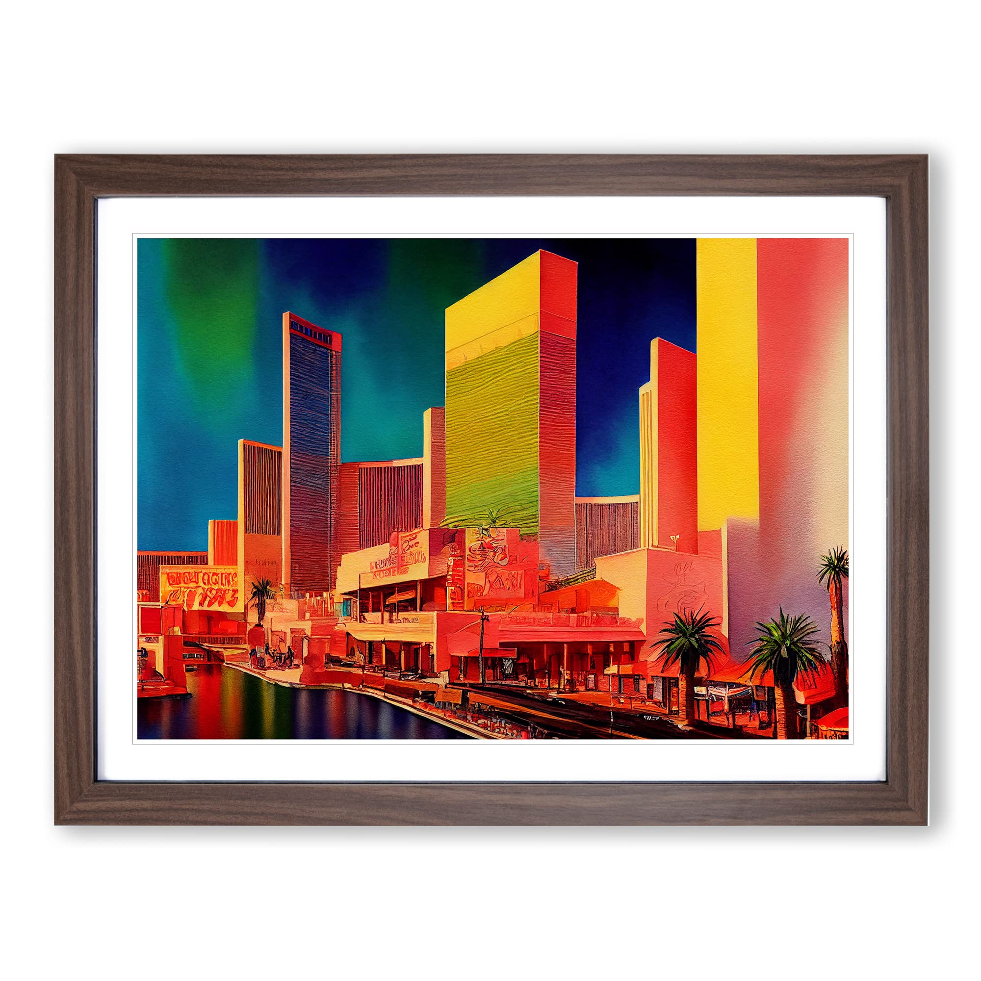 Las Vegas Skyline Vol.3 Framed Print | A4 Walnut Framed Wall Art | Ready to Hang | Modern Cityscape Picture | Living Room Bedroom Lounge Office