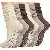 LUCKIEY Pilates Socks for Women - 6/12 Pairs Anti-Slip Slouch Grip Socks, Mid-Calf Yoga & Barre Socks for Exercise